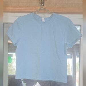 Yogalicious Sky Blue Short Sleeve Top Cropped Xl NEW